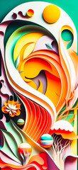 Wall Mural - Abstract vibrant colorful paperart leaves portrait wallpaper - generative AI