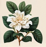 Gardenia Flower Botanical Illustration, Jasminoides Flowers Realistic Painting, Abstract Generative AI Illustration