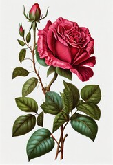 Wall Mural - Rose Flower Botanical Illustration, Roses Flowers, Rose Abstract Generative AI Illustration