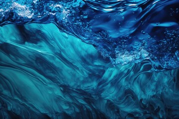 Ripples and bubbles on a dark blue water surface texture. Water ripples with copyspace with deep blue color. Generative AI