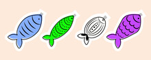 Stickers For French April Fool's Day. Poisson D'avril. Banner For Concept Design. . Vector Illustration