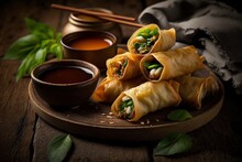 Illustration, Chinese Cuisine Spring Rolls, Generative Ai