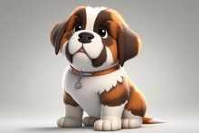 Saint Bernard Dog On A White Background. Adorable Fluffy Animal. Generated By Generative AI.