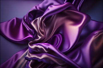 Purple silk satin background. Shiny fabric with wavy soft pleats. Beautiful fabric background. AI generated