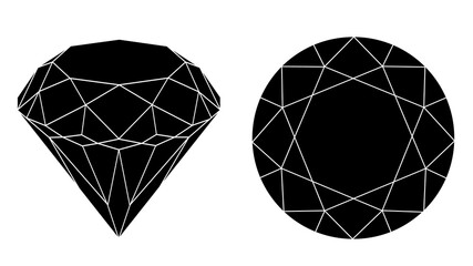 Black diamond. Drawing for creating a 3d model of a diamond. Diamond on a white background. Precious stone, jewelry. A gift for a woman. Black on white. Isolated on white background