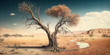 Weathered Tree Stands Alone In Drought-Stricken Landscape AI Generative Ai