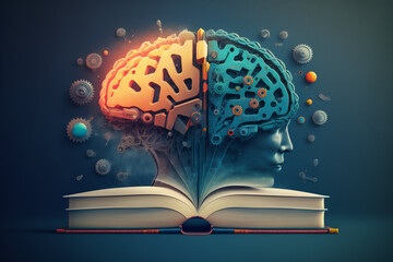 human brain on a book, concept of success in the education, books and knowledge, science, culture, i