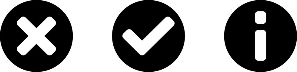 Poster - yes or ok and no or declined and info or information flat icon set with check mark x cross and i let