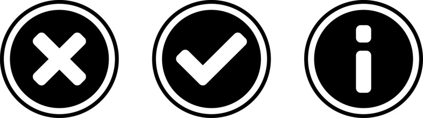 Poster - yes or ok and no or declined and info or information flat icon set with check mark x cross and i let
