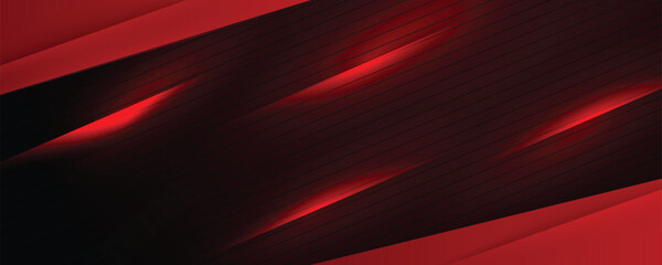 Canvas Print - Abstract black red gaming background with modern luxury neon red light metallic ray and triangle stripes line paper cut style	
