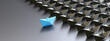Leadership concept, blue leader boat, standing out from the crowd of black boats. 3D Rendering