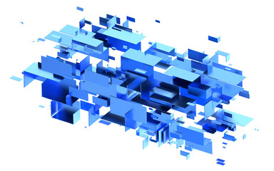 Poster - Blue geometric structure, 3d render