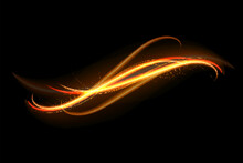 Golden Glowing Shiny Lines Effect. Luminous White Lines Of Speed. Light Glowing Effect. Abstract Motion Lines. Light Trail Wave, Fire Path Trace Line And Incandescence Curve Twirl