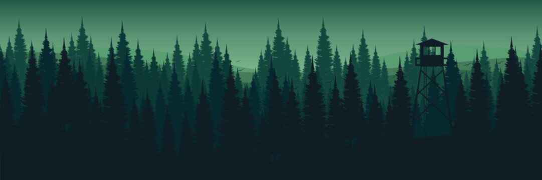 abstract panorama of forest silhouette landscape vector illustration good for wallpaper, background, backdrop, adventure, tourism, and banner
