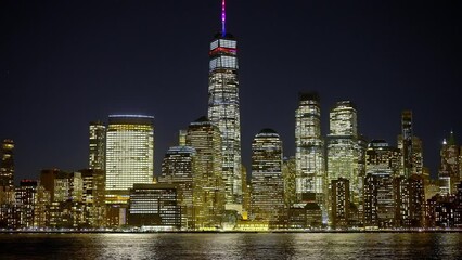 Wall Mural - The modern office skycrapers of Downtown Manhattan at night - travel photography