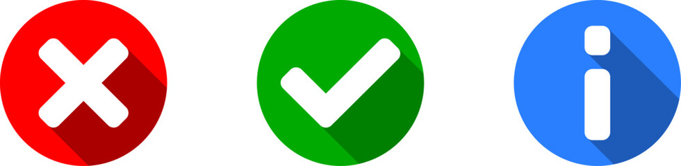 Poster - green yes or ok and red no or declined and blue info or information icon set with check mark x cross