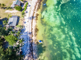 Wall Mural - An aerial view on Anse Papaie near giant tortoise sanctuary on the small Curieuse island, Seychelles	