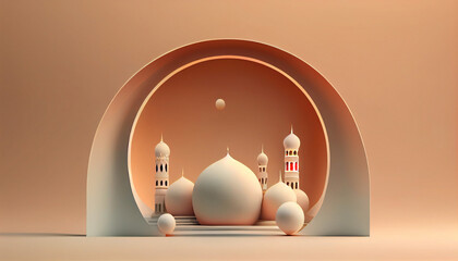 Poster - ramadan kareem background with mosque and lanterns. 3d illustration