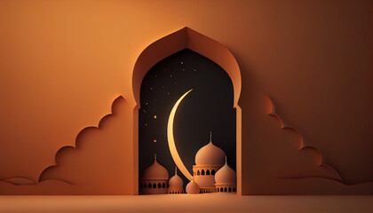 Poster - ramadan kareem background with mosque and lanterns. 3d illustration