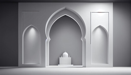 Canvas Print - ramadan kareem background with mosque and lanterns. 3d illustration