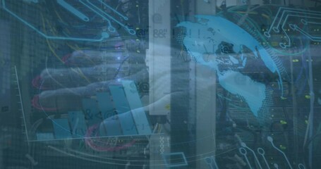 Poster - Animation of globe and data processing with hand over room