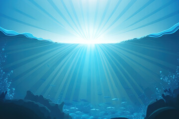 Sticker - Background of sunbeams and a clear, blue ocean while underwater. Generative AI