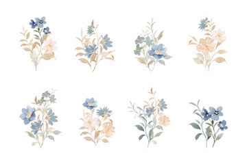 Wall Mural - Wildflower bouquet collection with watercolor