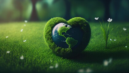 heart shaped planet on green lawn for earth day