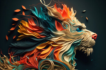 Naklejka na meble Paper quilling AI art of a lion