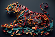 Paper Quilling Generative AI Art Of A Tiger