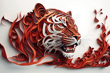 Paper quilling generative AI art of a tiger