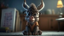 Adorable Baby Donkey With Glasses. Created With Generative AI.