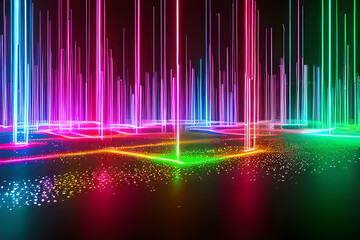 abstract 3d render colorful neon glowing laser futuristic dimensional background.