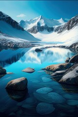 Wall Mural - lake and mountains Generative AI Art Illustration