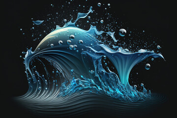 Wall Mural - Water splashes in high quality, isolated on a dark background. Generative AI