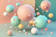 Creative gentle fashion background, flying sphere shapes in pastel palette. Generative AI