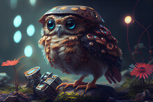 The Little Owl Under Mushrooms