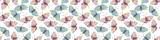 Fototapeta Motyle - Vector seamless pattern of pink and blue cute butterflies in flat style. Cute cartoon beautiful insects. Texture on theme of nature, spring, summer, children print, isolated
