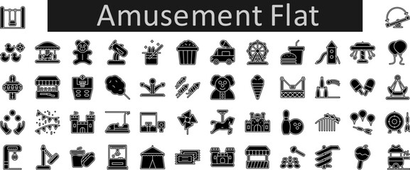 Poster - Amusement flat vector icon set collection