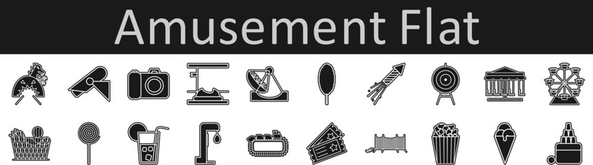 Poster - Amusement flat vector icon set collection