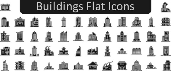 Poster - Buildings flat vector icon set collection