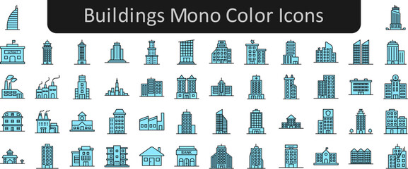 Poster - Buildings mono color vector icon set collection