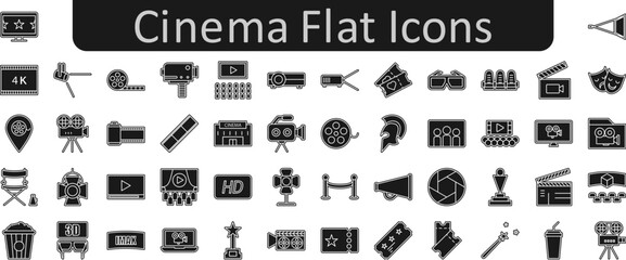 Poster - Cinema flat icons set. Web icon set. Website set icon vector.