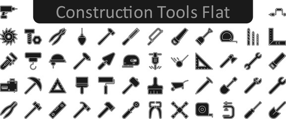 Poster - Construction tools flat icons set. Web icon set. Website set icon vector.