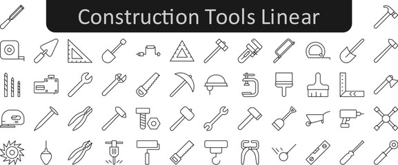 Poster - Construction tools linear icons set. Web icon set. Website set icon vector.