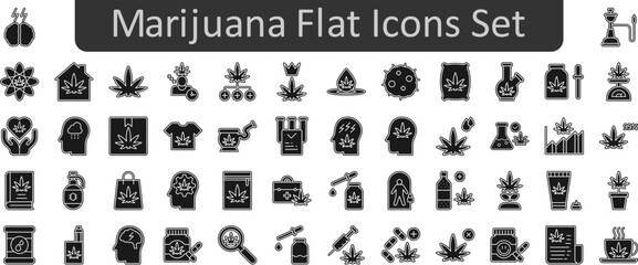 Poster - Marijuana flat vector icon set collection
