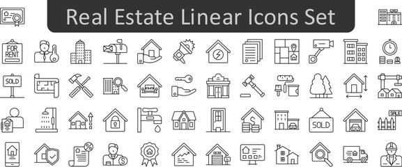 Poster - Real estate linear vector icon set collection
