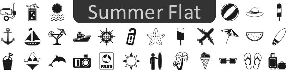 Poster - Summer flat icons set. Web icon set. Website set icon vector.