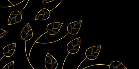Floral patterns with leaves. Elegant gradient gold flowers and leaf pattern on black background. Luxury background with abstract golden leaves. Vector EPS 10