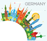 Fototapeta Londyn - Germany City Skyline with Color Buildings, Blue Sky and Copy Space. Vector Illustration. Germany Cityscape with Landmarks.